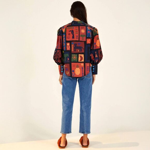 FARM RIO Colorful Tropical Icons Blouse - Picture 2 of 9